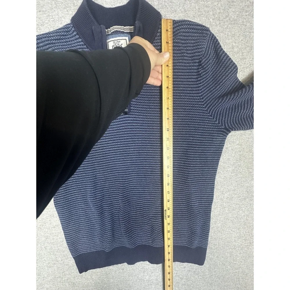 Jos A Bank 1905 Sweater‎ Mens M Blue Stripe Mock Neck Quarter Zip Elbow Patch